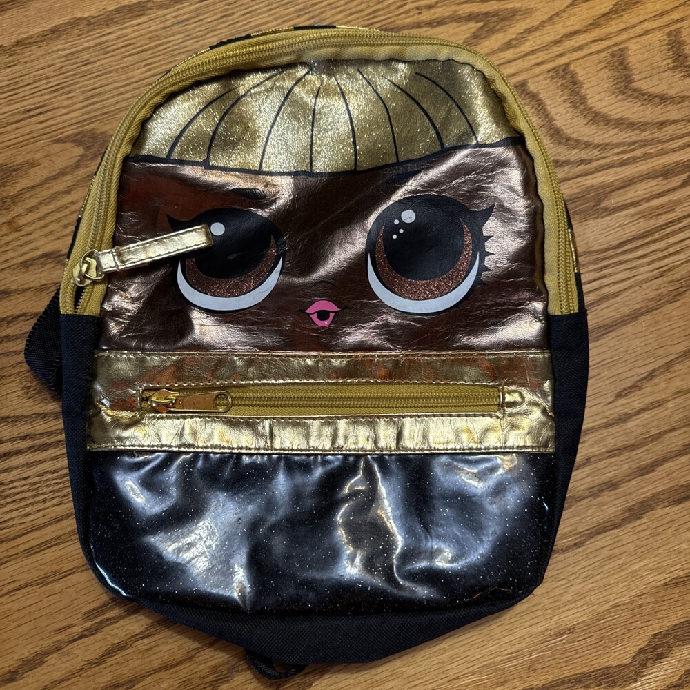 LOL SURPRISE Mini Backpack Purse Black Gold Sparkle Glitter Brown Girl